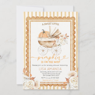 Fall Pumpkin Stroller Orange Floral Baby Shower Invitation