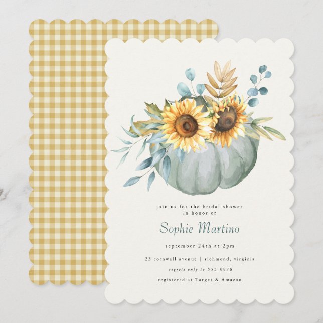 Fall Pumpkin Sunflower Country Bridal Shower Invit Invitation (Front/Back)