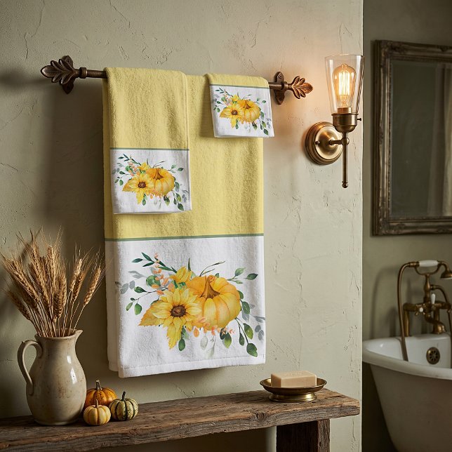 Fall pumpkin, sunflowers, and greenery bath towel set (Creator Uploaded)