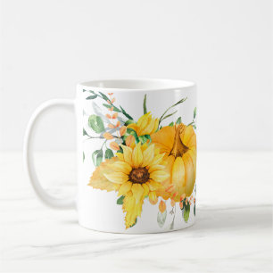 Fall pumpkin, sunflowers, and greenery  coffee mug