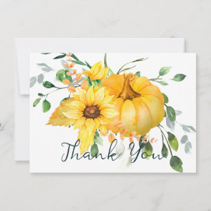 Fall pumpkin, sunflowers, and greenery  holiday card