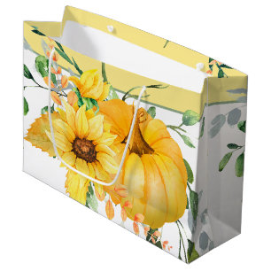 Fall pumpkin, sunflowers, and greenery  large gift bag