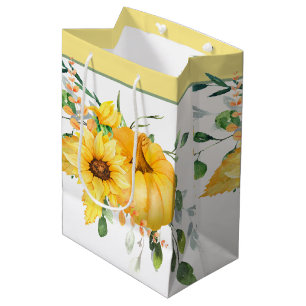 Fall pumpkin, sunflowers, and greenery  medium gift bag