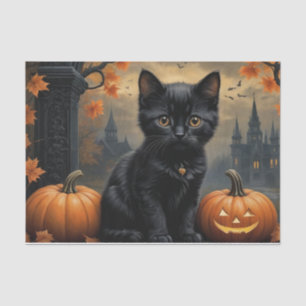 Fall Pumpkin Sweet Black kitten decoupage  Tissue Paper