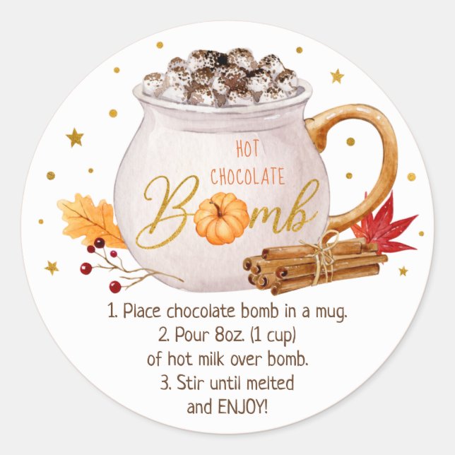 Fall Pumpkin Thanksgiving Hot Chocolate Bomb Classic Round Sticker (Front)