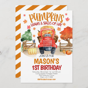 Fall Pumpkin Tractor Birthday Invitation