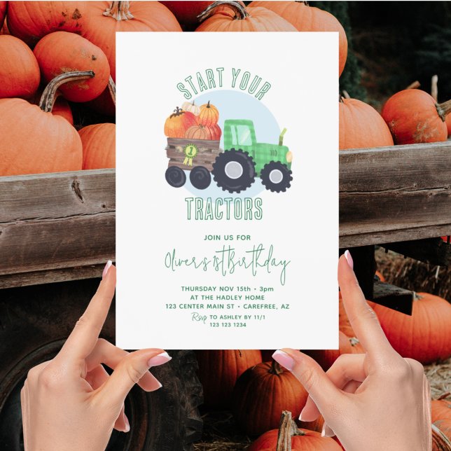 Fall Pumpkin Tractor Boy 1st Birthday Invitation (Creator Uploaded)