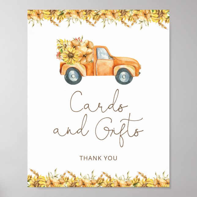 Fall Pumpkin Truck Baby Shower Cards and Gifts Poster (Front)
