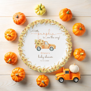 Fall Pumpkin Truck Baby Shower Paper Plate