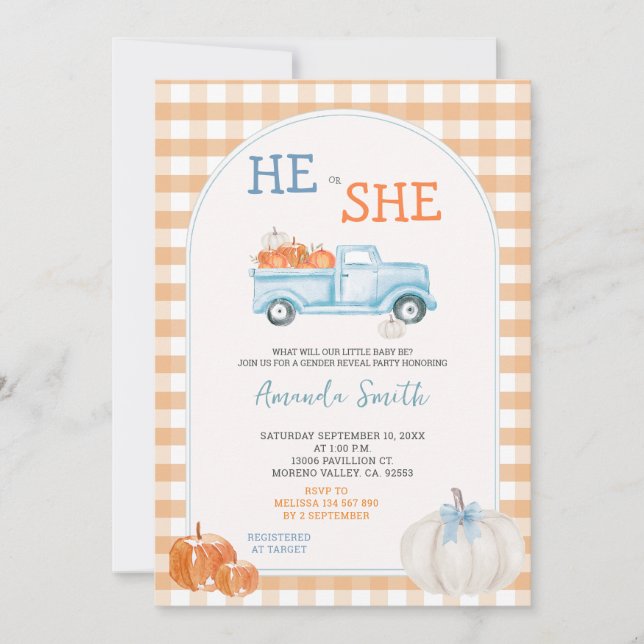 Fall Pumpkin Truck Gender Reveal Invite (Front)