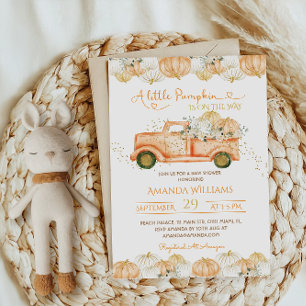 Fall Pumpkin Truck Orange Baby Shower Invitation