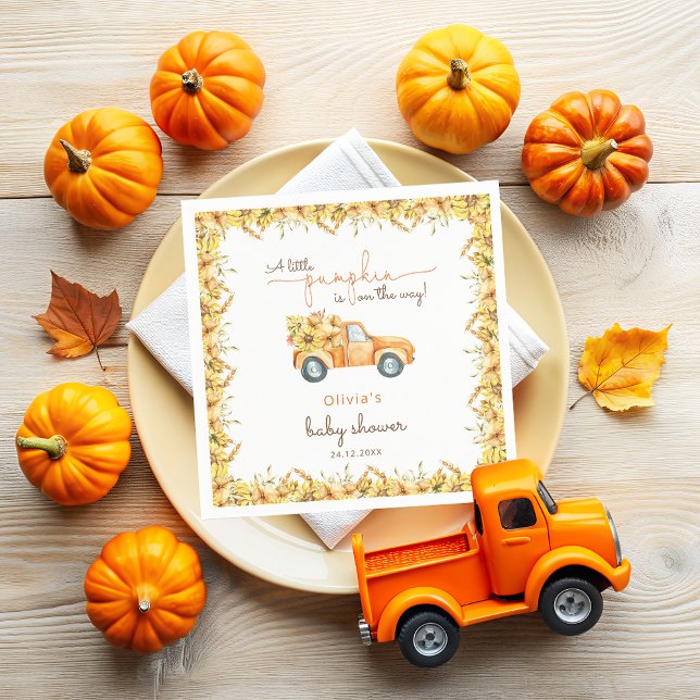 Fall Pumpkin Truck | Sunflowers Baby Shower Napkin (Creator Uploaded)