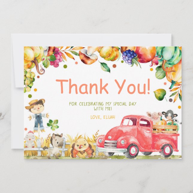 Fall Pumpkin Truck Thank You Card (Front)