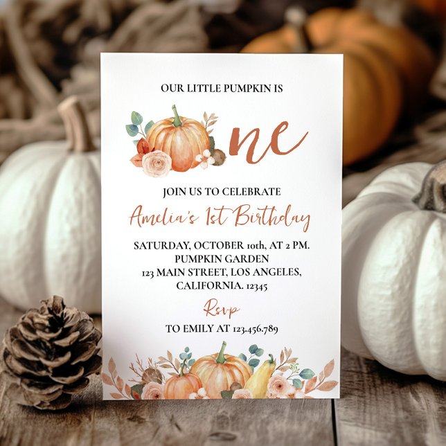 Fall Pumpkin Turning One First Birthday Invitation (Creator Uploaded)