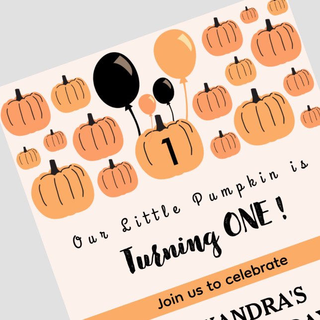 Fall Pumpkin Turning one Halloween 1st birthday Invitation (Halloween 1st birthday Invitation-fall-pumpkin-turning-one-white-1)