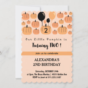 Fall Pumpkin Turning two halloween 2nd birthday Invitation