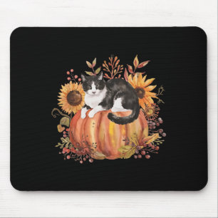 Fall Pumpkin Tuxedo Cat Sunflower Thanksgiving Sok Mouse Pad
