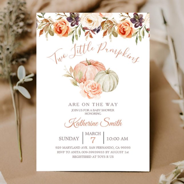 Fall Pumpkin Two Little Pumpkin Baby Shower Invitation (Creator Uploaded)