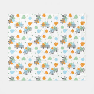 Fall Pumpkin Wagon Pattern Autumn Blue Fleece Blanket