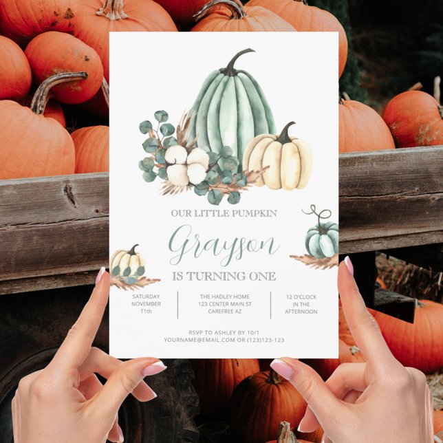 Fall Pumpkin Watercolor 1st Birthday Invitation (Creator Uploaded)