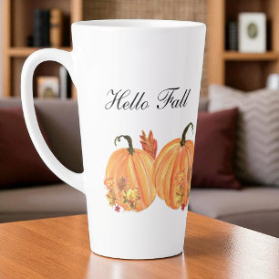 Fall Pumpkin Watercolor Autumn Leaves Latte Mug