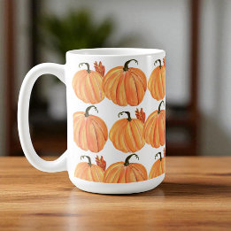 Fall Pumpkin Watercolor Autumn Leaves Pattern Coffee Mug