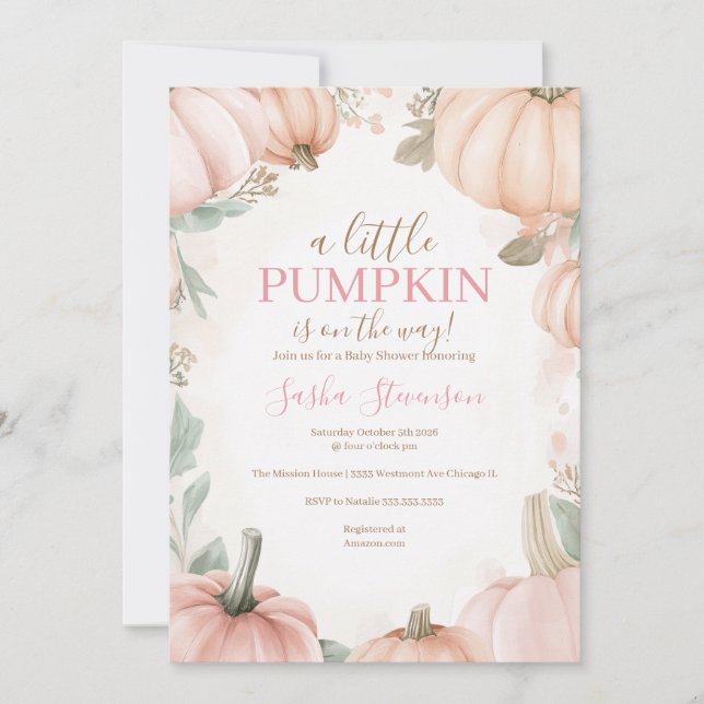 Fall pumpkin watercolor baby shower  invitation (Front)