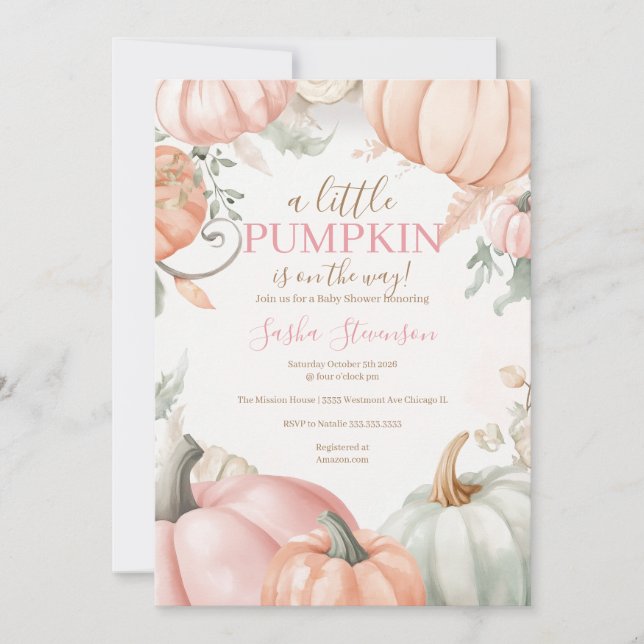 Fall pumpkin watercolor baby shower  invitation (Front)