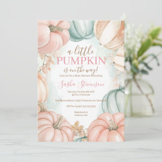 Fall pumpkin watercolor baby shower invitation