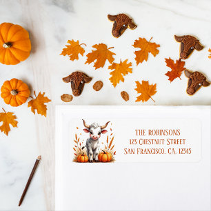 Fall Pumpkin Watercolor Texas Longhorn Calf  Return Address Label