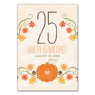 Fall Pumpkin Wedding Table Number Cards