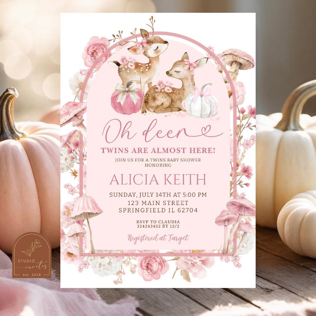 Fall Pumpkin White and Pink Twins Baby Shower Invitation (Creator Uploaded)