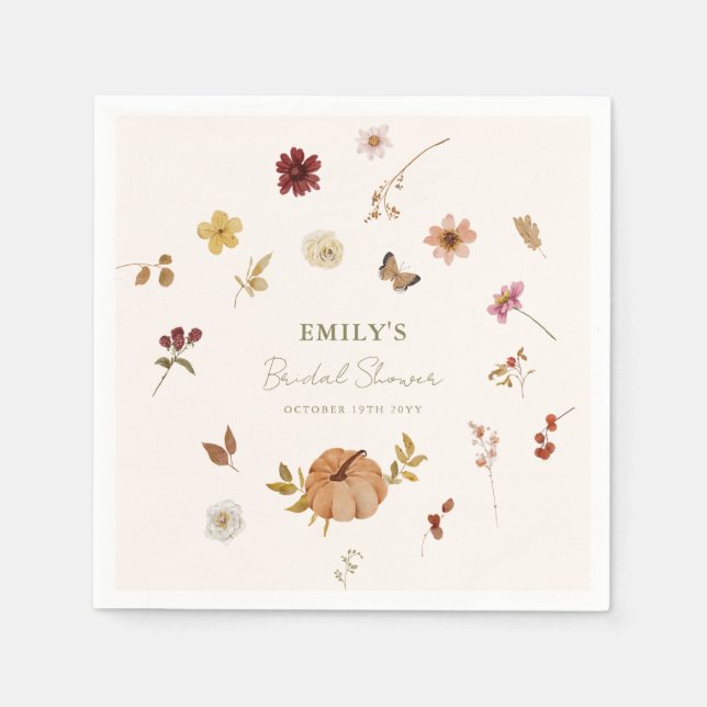 Fall Pumpkin Wildflower Bridal Shower Napkin (Front)