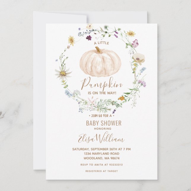 Fall Pumpkin Wildflower is on the way Baby Shower  Invitation (Front)