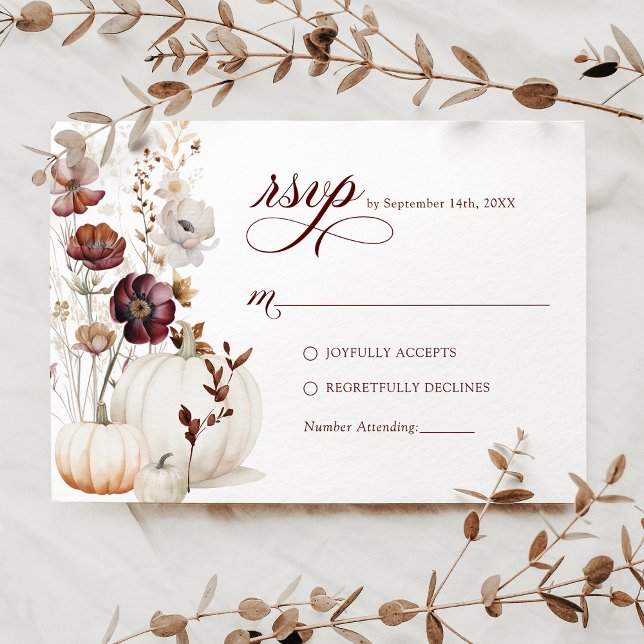 Fall Pumpkin Wildflower Wedding RSVP Card (Creator Uploaded)