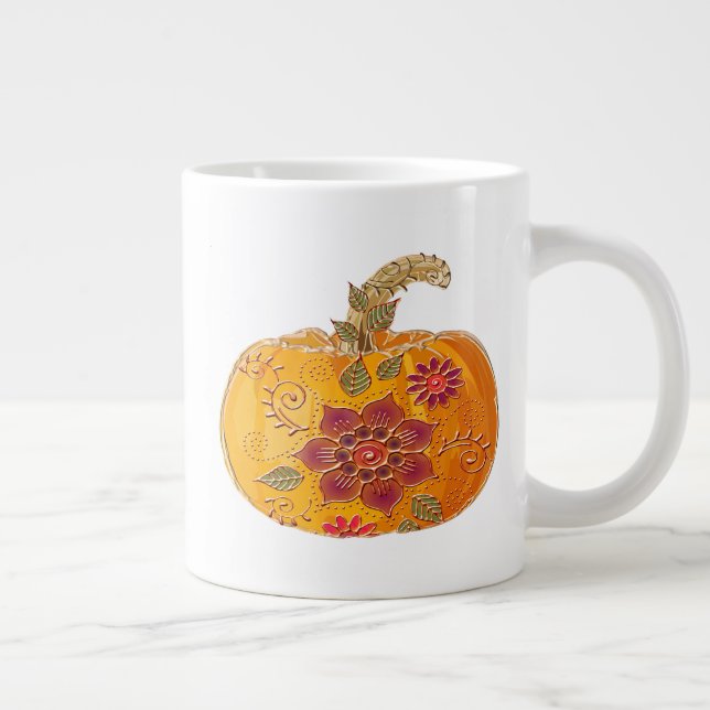 Fall Pumpkin With Flowers Large Coffee Mug (Right)
