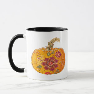 Fall Pumpkin With Flowers Mug