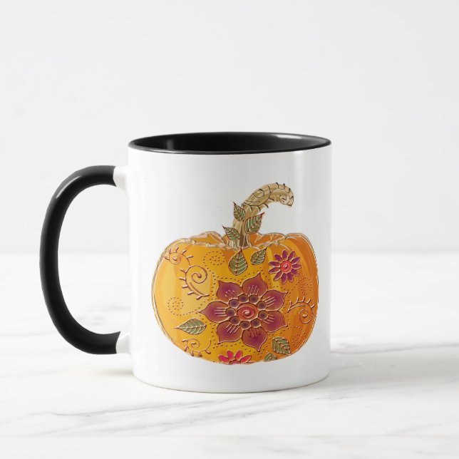 Fall Pumpkin With Flowers Mug (Left)