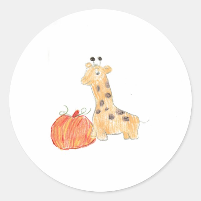 Fall Pumpkin with Giraffe  Classic Round Sticker (Front)