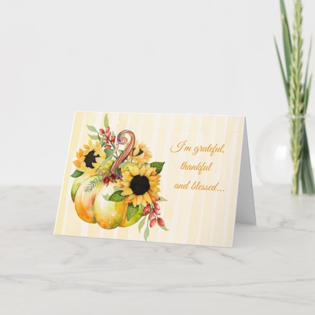 Fall Pumpkin with Sunflowers and Berries Holiday Card (Front)