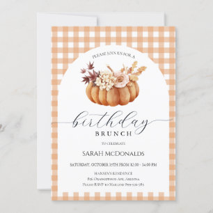 Fall Pumpkin Woman Birthday Brunch Plaid Invitation