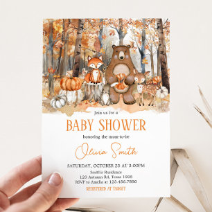 Fall Pumpkin Woodland Animals Baby Shower Invitation