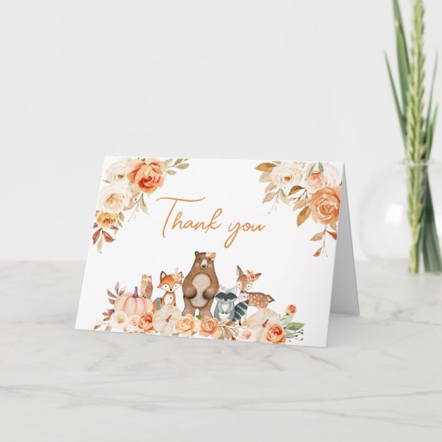 Fall Pumpkin Woodland Baby Shower  Thank You Card (Front)
