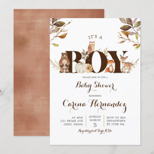 Fall Pumpkin Woodland Boy Baby Shower Invitation