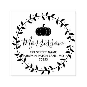 Fall Pumpkin & Wreath Personalised Self-inking Stamp