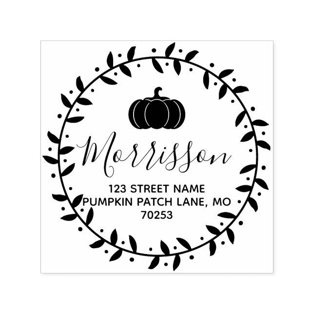 Fall Pumpkin & Wreath Personalised Self-inking Stamp (Design)