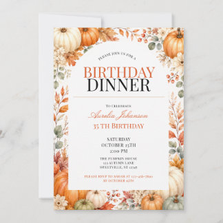 Fall Pumpkins Adult Birthday Dinner Party Warm Invitation