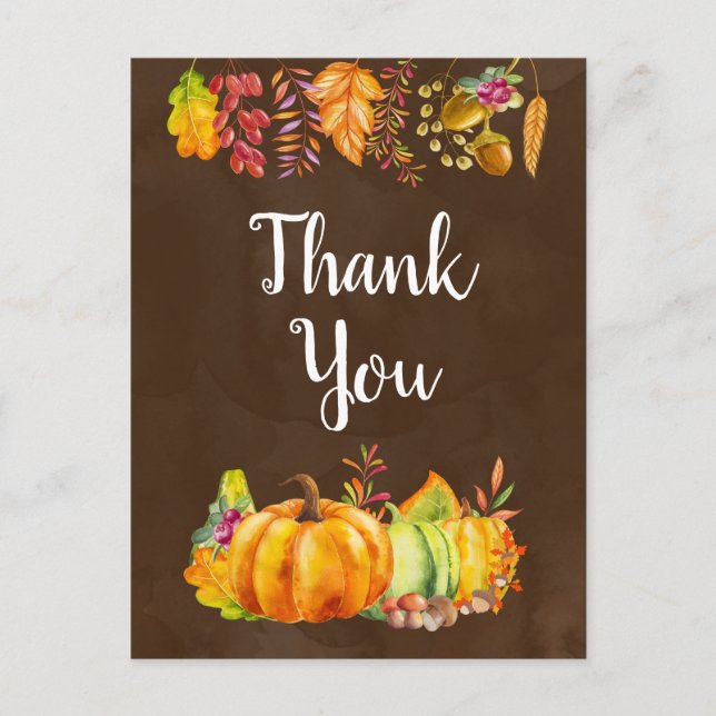 Fall Pumpkins and Autumn Foliage Border Thank You Postcard (Front)