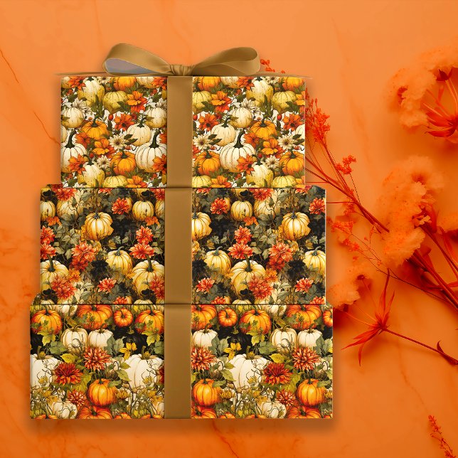 Fall Pumpkins and Blooms Wrapping Paper Sheet (Creator Uploaded)
