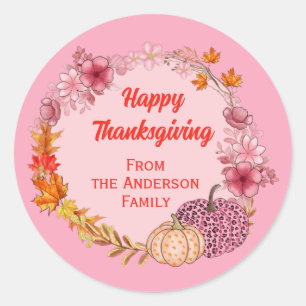 Fall Pumpkins And Flowers Wreath Classic Round Sticker